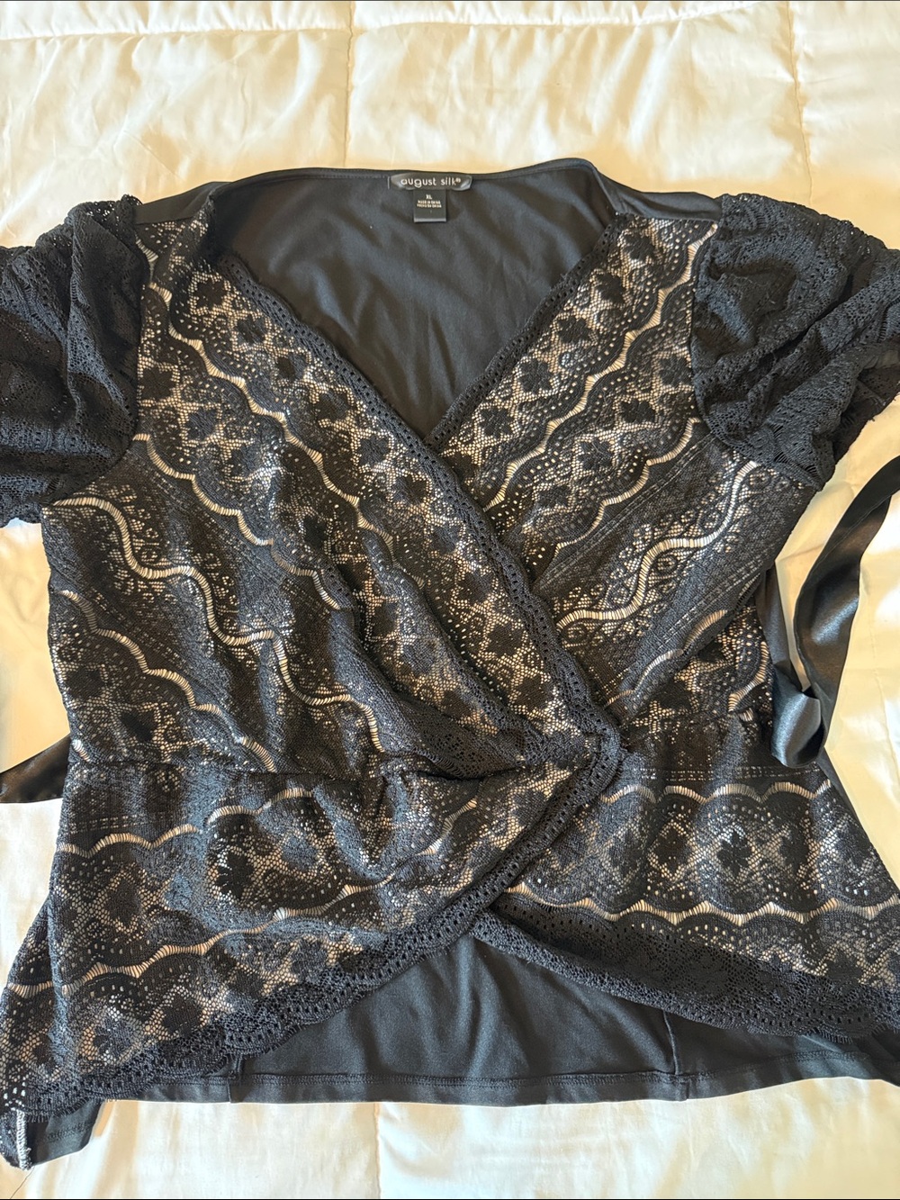 august silk Black Lace Wrap Top